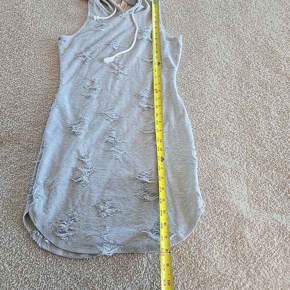 May Pink Hooded All-Over Distressed Sleeveless Dress Casual Tunic Gray Y2K - Picture 9 of 12